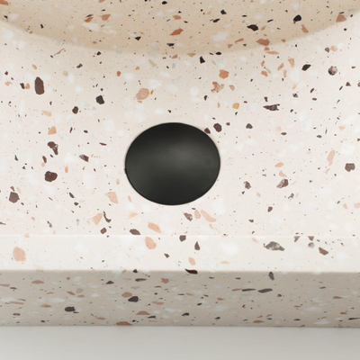 FugaFlow Eccelente Pietra Ensemble fontaine - 40x22x10cm - trou de robinet à droite - robinet de fontaine noir mat - bouchon de vidange - siphon abaissé - beige mat
