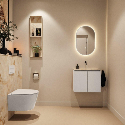 MONDIAZ TURE-DLUX Meuble toilette - 60cm - Linen - EDEN - vasque Frappe - position centrale - sans trou de robinet