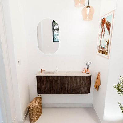 Mondiaz JOYA-DLUX 111.6cm toiletmeubel - ronding rechts kleur Walnut - Wastafel FAYE positie Links 1 kraangat kleur Frappe.