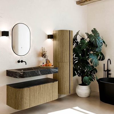 MONDIAZ THOR-DLUX Meuble de salle de bains 110cm arrondi gauche + droite couleur Dusk avec 1 tiroir et 2 portes. Vasque suspendue CLOUD Gauche sans trou de robinet couleur Lava.