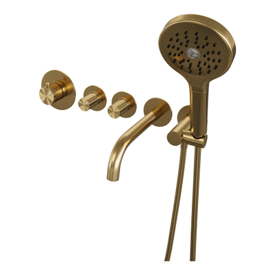 BRAUER Stripe Mitigeur thermostatique de baignoire - SET 02 - encastré - bec - douchette à 3 positions - flexible de douche - coude mural - PVD doré brossé