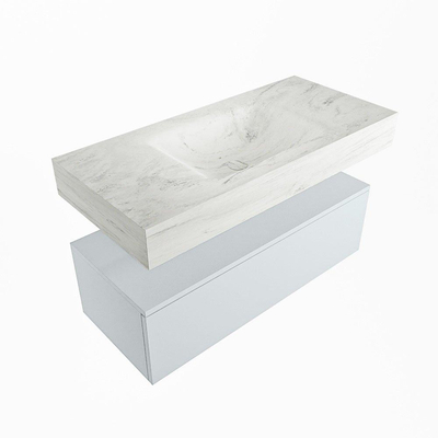 Mondiaz ALAN-DLUX Ensemble de meuble - 100cm - meuble Clay mat - 1 tiroir - Lavabo Cloud Opalo suspendu - vasque Centre - 1 trou de robinet