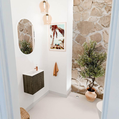 Mondiaz JOYA 40cm toiletmeubel - kleur Shadow - Wastafel FAYE positie Links 1 kraangat kleur Talc.