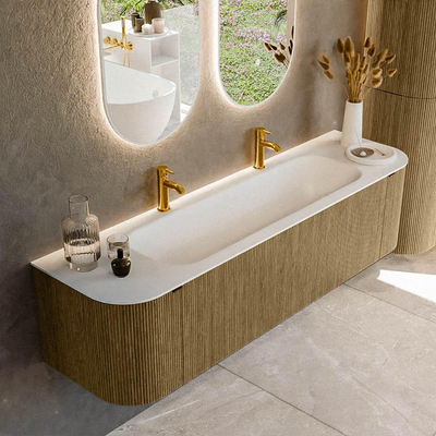 Mondiaz KURVE Badkamermeubelset - 170x46x40cm - 1 lade - 2 deuren - wastafel solid surface - midden - 2 kraangaten - Dusk