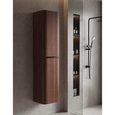Saniclass Terra Armoire haute - 170x35x40cm - coins arrondis - 2 portes - châtaignier (noyer)