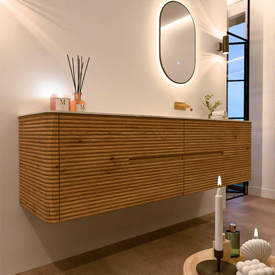 Mondiaz CIRO-DLUX Badkamermeubelset - 180x45x50cm - Solid surface wastafel Ostra - 1 wasbak Rechts - zonder kraangaten - 4 lades - Oak