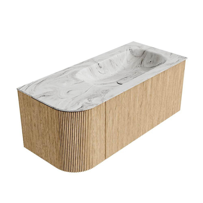 MONDIAZ KURVE-DLUX 105cm Meuble salle de bain avec module 25 G - couleur Oak - 1 tiroir - 1 porte - vasque BIG SMALL droite - sans trou de robinet - couleur Glace