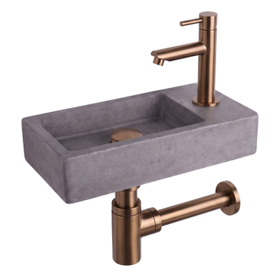 Fortifura Fuente fonteinset – rechthoekig – 40x22x8 cm – beton grijs – koperen kraan
