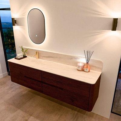 Mondiaz CIRO-DLUX Meuble de salle de bains - 190x45x50cm - Plan-vasque Solid Surface Meli - 1 vasque à gauche - 1 trou de robinet - 4 tiroirs - Ruby