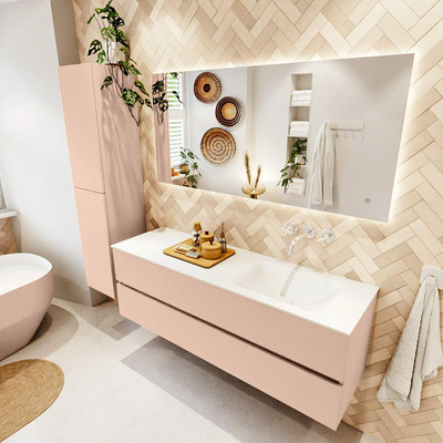 MONDIAZ VICA Ensemble meuble de salle de bains - 150cm - sous-meuble rosee - 2 tiroirs - lavabo cloud à droite - sans trous de robinet - version haute 60cm - talc