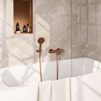 Robinet de baignoire Brauer Copper Edition - ensemble de douche - douchette ronde 3 positions - bouton lisse - PVD - cuivre brossé