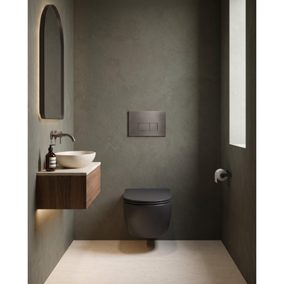 QeramiQ Dely Swirl Toiletset - 36.3x51.7cm - Geberit UP720 Duofix Sigma inbouwreservoir - slim zitting - bedieningsplaat gunmetal - rechthoekige knoppen - mat zwart