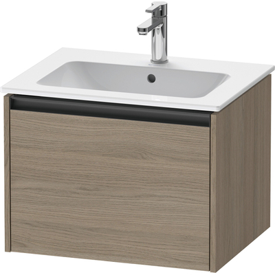 Duravit Ketho.2 Wastafelonderbouwkast - met 1 lade - 61x48x44cm - met greep antraciet - eiken terra mat