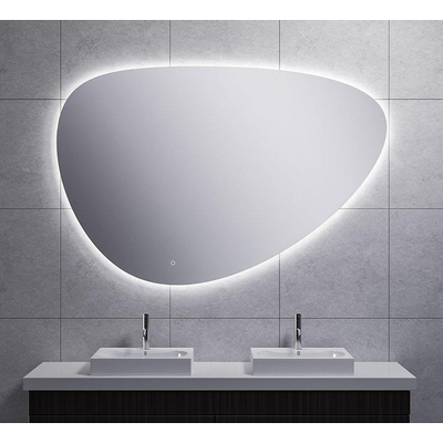 Wiesbaden Uovo Miroir 150cm asymétrique avec chauffe miroir et éclairage LED autour à intensité réglable