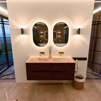 Mondiaz CIRO-DLUX Ensemble de meubles de salle de bains - 130x45x50cm - Plan vasque solid surface Arena - 2 vasques Double - sans trous de robinetterie - 4 tiroirs - Ruby