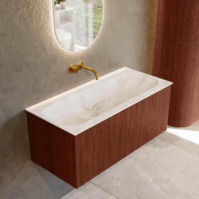 Mondiaz KURVE-DLUX Badkamermeubelset - 100x46x40cm - 1 lade - wastafel solid surface - midden - zonder kraangat - Ruby