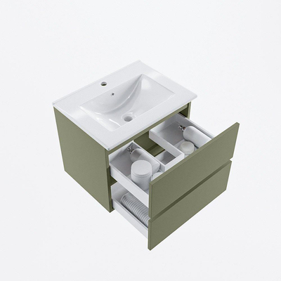 Mondiaz VICA ensemble de meuble de salle de bain - 60cm - meuble sous-vasque armée - 2 tiroirs - lavabo denia milieu - 1 trou de robinet - version haute de 60cm - blanc brillant