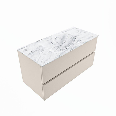 Mondiaz VICA-DLUX ensemble de meuble de salle de bain - 100cm - meuble sous-vasque lin - 2 tiroirs - lavabo encastrée nuage milieu - sans trous de robinet - version haute de 60cm - glace