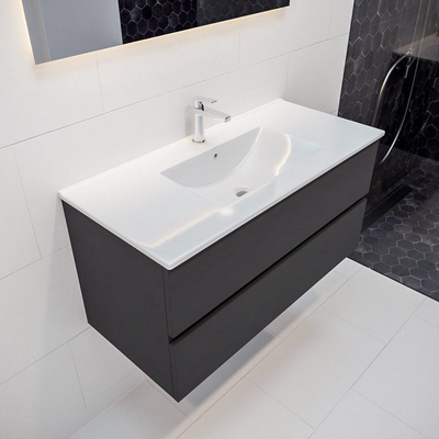 ENSEMBLE DE MEUBLE MONDIAZ VICA - 100cm - 2 tiroirs - lavabo Denia central - 1 trou de robinet - solid surface gris foncé