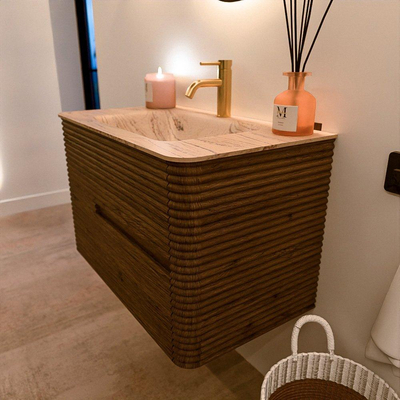 Mondiaz CIRO-DLUX Meuble de salle de bains - 80x45x50cm - Plan vasque solid surface Arena - 1 vasque au milieu - 1 trou de robinetterie - 2 tiroirs - Dusk