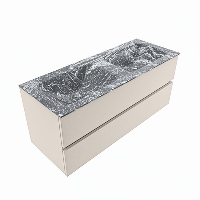 Mondiaz VICA-DLUX ensemble de meuble de salle de bain - 120cm - meuble sous-vasque lin - 2 tiroirs - lavabo encastrée cloud double - sans trous de robinet - version haute de 60cm - lave