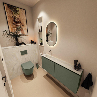MONDIAZ TURE-DLUX Meuble toilette - 120cm - Army - EDEN - vasque Ostra - position gauche - sans trou de robinet