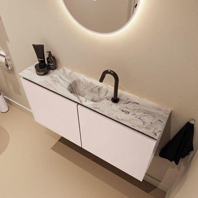 MONDIAZ TURE-DLUX meuble de toilettes 100cm Rosee. Lavabo EDEN Glace position centrale. Avec 1 trou de robinet.