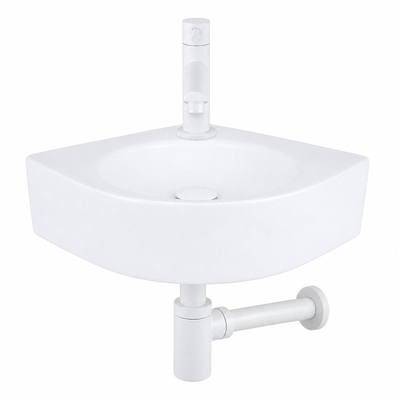 QeramiQ Fuente pack lave-mains d'angle – 30 x 30 x 10 cm – perçage à droite – robinet blanc mat – sans cadre