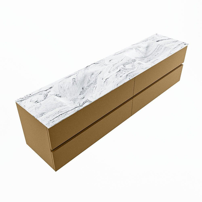 Mondiaz VICA-DLUX ensemble de meuble de salle de bain - 200cm - meuble sous-vasque oro - 4 tiroirs - lavabo encastrée cloud double - sans trous de robinet - version haute de 60cm - glace