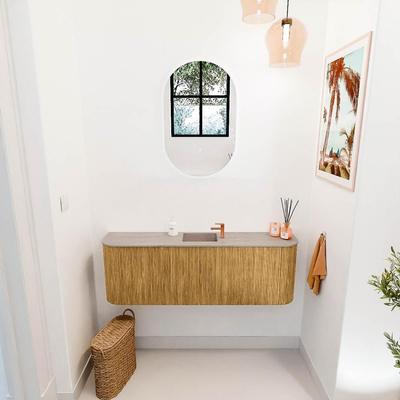 Mondiaz JOYA-DLUX 123.2cm toiletmeubel - ronding links en rechts kleur Oak - Wastafel FAYE positie Midden 1 kraangat kleur Saba.