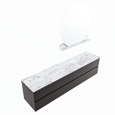 Mondiaz VICA-DLUX ensemble de meuble de salle de bain - 200cm - meuble sous-vasque gris foncé - 4 tiroirs - lavabo encastré cloud droite - sans trous de robinet - version haute de 60cm - glace