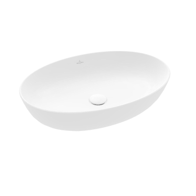 Villeroy & Boch Artis opzetwastafel ovaal - 61x41x12.5cm CeramicPlus - zonder kraangat - zonder overloop - Stone White (mat wit)