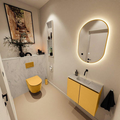 MONDIAZ TURE-DLUX Meuble toilette - 60cm - Ocher - EDEN - vasque Opalo - position centrale - sans trou de robinet