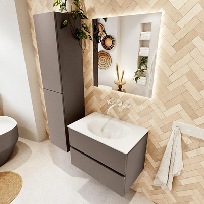 Mondiaz VICA ensemble de meuble de salle de bain - 70cm - meuble sous-vasque fumée - 2 tiroirs - lavabo lune milieu - sans trous de robinet - version haute 60cm - talc