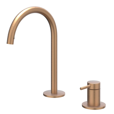 IVY Bond Mitigeur de lavabo - 2 trous - montage sur plage - bec - coldstart - Cuivre mat brossé PVD