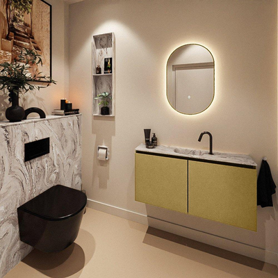 MONDIAZ TURE-DLUX Meuble toilette - 100cm - Oro - EDEN - vasque Glace - position centrale - 1 trou de robinet
