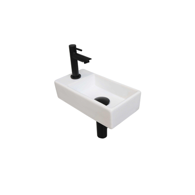 Ink Versus pack lave-mains – 36 x 18 x 9 cm – porcelaine blanche – perçage à gauche – robinet noir mat