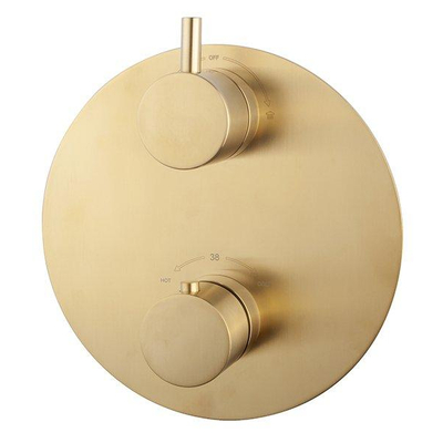 Wiesbaden Caral Afbouwdeel rond inbouwthermostaat - 2 weg - PVD - geborsteld messing (goud)
