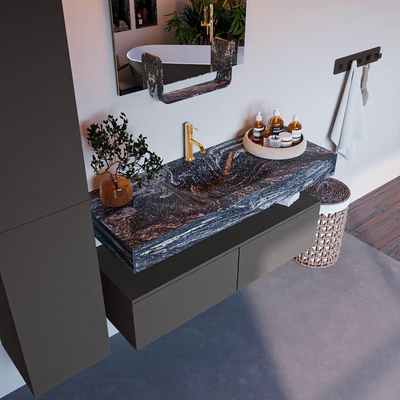 Mondiaz ALAN-DLUX Ensemble de meuble - 120cm - meuble Dark grey mat - 2 tiroirs - Lavabo Cloud Lava suspendu - vasque Centre - 1 trou de robinet