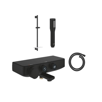 Grohe Grohtherm SmartControl Badkraanset - thermostatisch - met omstel - douchekraan - glijstang - staafhanddouche - doucheslang - phanthom black