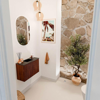 Mondiaz JOYA-DLUX 60cm toiletmeubel - kleur Ruby - Wastafel FAYE positie Midden 1 kraangat kleur Lava.