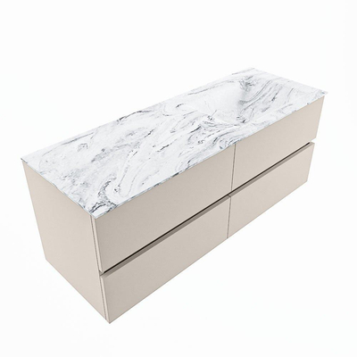 Mondiaz VICA-DLUX Ensemble de meuble de salle de bain - 130cm - meuble sous-vasque lin - 4 tiroirs - lavabo encastrée nuage droite - 1 trou de robinet - version haute de 60cm - glace