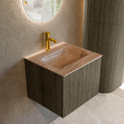 MONDIAZ KURVE-DLUX Meuble de salle de bains 50 cm couleur Shadow avec 1 tiroir et 0 porte. Lavabo GRUNNE Central 1 trou de robinet Saba.