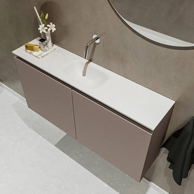 MONDIAZ TURE Toiletmeubel 100x23x50cm met 0 kraangaten 2 deuren smoke mat Wastafel Eden midden Solid Surface Wit