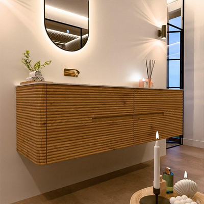 Mondiaz CIRO-DLUX Badkamermeubelset - 170x45x50cm - Solid surface wastafel Opalo - 1 wasbak Links - zonder kraangaten - 4 lades - Oak