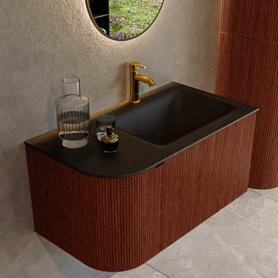 Mondiaz KURVE Badkamermeubelset - 85x46x40cm - 1 lade - 1 deur - wastafel solid surface - rechts - 1 kraangat - Ruby
