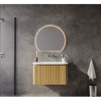 Royal Plaza Terra Badkamermeubelset - 80x46.2x46cm - keramische wastafel wit glans - 1 wasbak - zonder kraangat - 2 lades - sandwood (licht eiken)