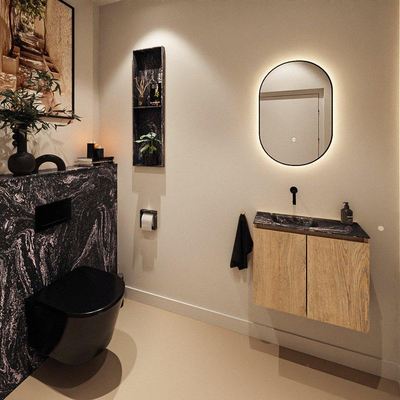 MONDIAZ TURE-DLUX Meuble toilette - 60cm - Washed Oak - EDEN - vasque Lava - position gauche - sans trou de robinet