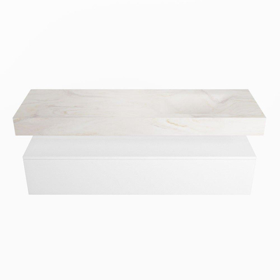 Mondiaz ALAN-DLUX Ensemble de meuble - 150cm - meuble Talc mat - 1 tiroir - Lavabo Cloud Ostra suspendu - vasque Droite - 1 trou de robinet