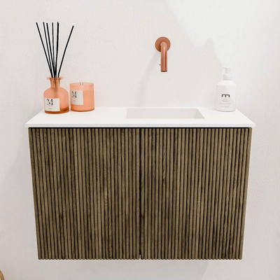 Mondiaz JOYA 60cm toiletmeubel - kleur Dusk - Wastafel FAYE positie Rechts Zonder kraangat kleur Talc.